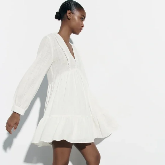 zara pleated white dress BELTED MIDI - Pleated Dress Zara White Tiered